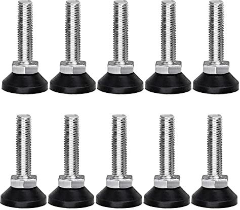 Ericrise 10 Pcs Pied de Nivellement pour Meubles, Vis Réglage Meuble Ajustable Mobilier Filetage M10 x 38 mm Vérin Outil Réglable Table Lit Placard, Noir, Argent