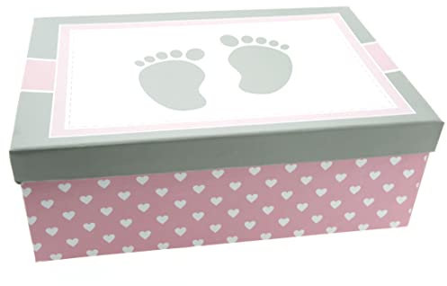 WB wohn trends Geschenk-Box Mädchen rosa Baby-Füße, zur Geburt Taufe Schwangerschaft Fotos, 32x21x12cm, 4578, Kiste aus Pappe