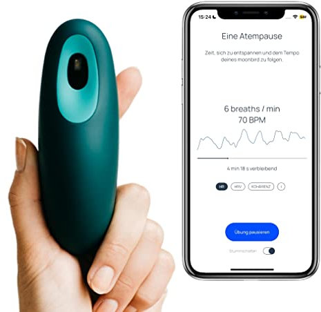 Moonbird Breathing & Meditation Device - Instant Stress Relief, Anxiety Relief, Relaxation for Women & Men - Helps with Better Sleep, Stress, and Overall Health - Blue Green