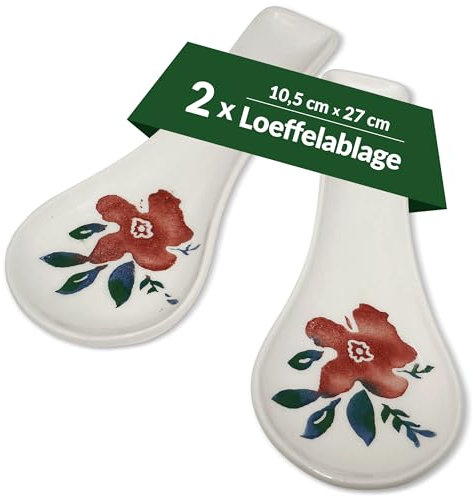 Lashuma Juego de 2 soportes para cucharas (cerámica, 27 x 10,5 cm), diseño de flores