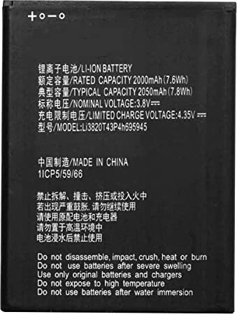 Backupower Batteria di ricambio LI3820T43P4H695945 compatibile con ZTE Blade A3 (2019)/L8 3.8V, 2000 mAh