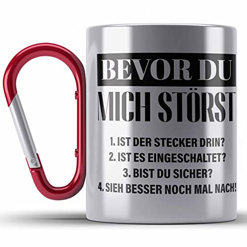 Trendation - IT Techniker Geschenk Edelstahl Tasse Karabiner Support IT Informatiker Geschenk Lustiger Spruch Männer (Rot)