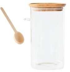 QUADRATISCHER GLASBEHÄLTER MIT BAMBUSDECKEL + DOSIERLÖFFEL - 1,4L