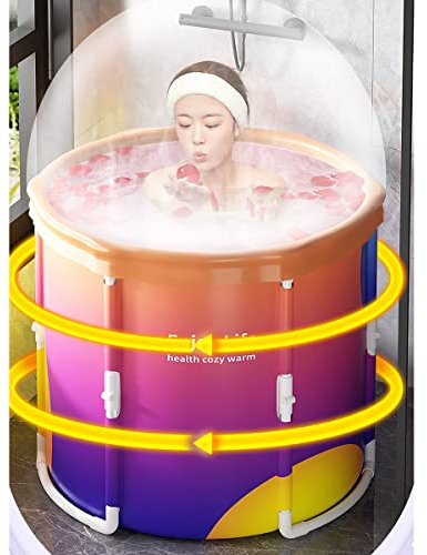 KLZUOPT Portable Bathtub Adult Portable Foldable Bathtub, Separate Family Bathroom Spa Tub, Soaking Standing Bath Tub for Shower Stall, Efficient Maintenance of Temperature(80X70CM)