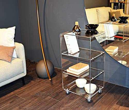 Slato Cleo Large ï Couchtisch mit Vier Etagen mit Rädern für das Wohnzimmer, Vitrine mit Rollen, Couchtisch auf der Sofa, modernes Design aus Acryl transparent, hergestellt in Italien