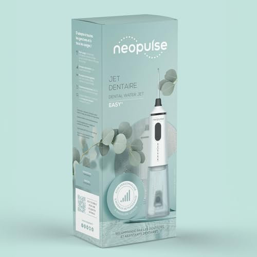 NEOPULSE® - Easy® Munddusche 4 in 1 – 6 Kanülen, 5 Druckstufen – entfernt Plaque, reinigt Implantate, Zahnspangen und Zunge – Weiß