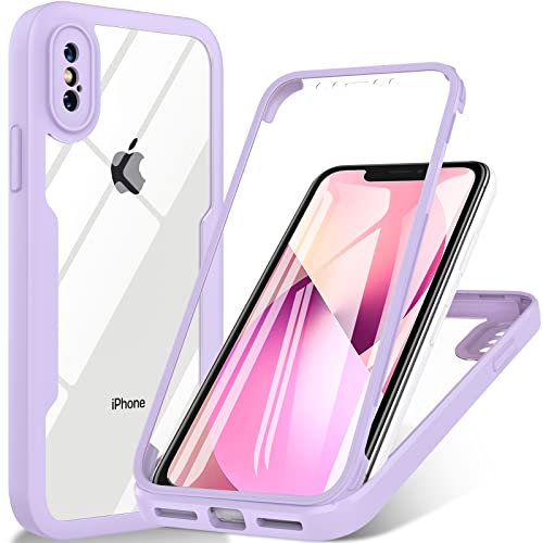 Für iPhone X/iPhone XS Hülle, 360 Grad Schutzhülle Stoßfest Handyhülle iPhone X mit Eingebautem Displayschutz und Kameraschutz iPhone X Case Bumper Fallschutz (Violett)