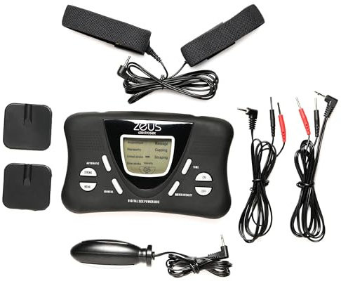 ZEUS ELECTROSEX Deluxe E-Stim Kit for Men, and Couples. E-Stim Pleasure Pack with Unique Features & Settings, Made with Body Safe Materials. 8 Piece Set, Black.