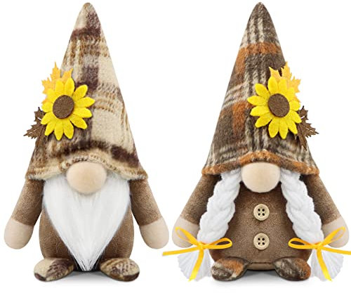 Godeufe 2er Set Herbst Wichtel Figuren Sommer Blumen Ahornblatt Dekoration Handgemachte Skandinavisches Tomte für Party Bauernhaus Home Tischdekoration