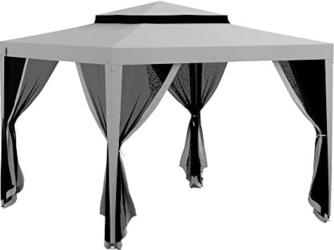 Outsunny Tonnelle Barnum de Jardin 3L x 3l m avec 4 moustiquaires Amovibles - Double Toit - Gris