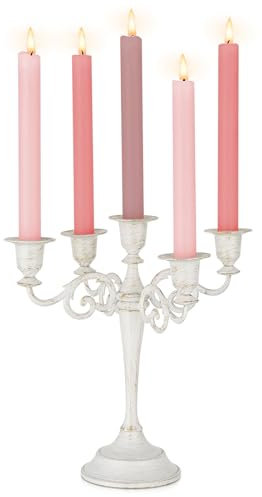 Sziqiqi Kerzenhalter Kerzenhalter – 5-armiger Kandelaber weißer Kerzenständer für Spitzkerzen für Hochzeitstisch Tafelaufsätze, Kerzenlicht, Abendessen, Party, Weihnachten, Kamindekoration