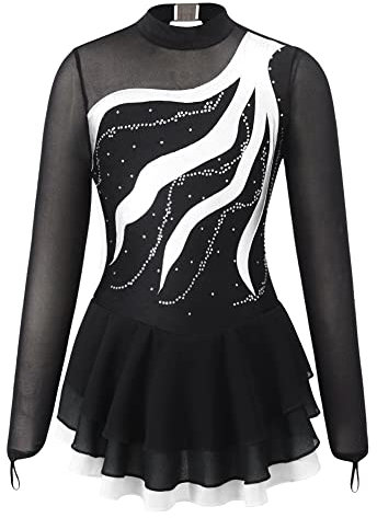 Alvivi Eiskunstlauf Kleid für Kinder Mädchen Ballettkleid Ballettanzug Gymnastikanzug Latein Tanzkleid Eislaufen Wettbewerb Tanzkleidung Weiß 146-152