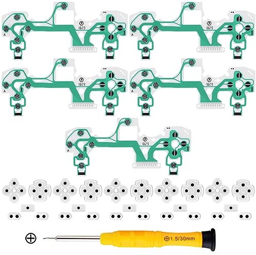 ZHUROUPU Conductive Film Keypad for PS4 Controller JDS-050/JDS-055, Flex Ribbon Circuit Board & Silicone Conductive Rubber Pad Keypads Incl.Phillips Screwdriver (51Pcs)