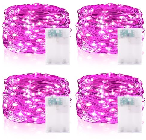Vacoulery Luci LED a Batteria, 5M 50 LEDs Catene Luminose Luci a Stringa Micro LED Fata Ghirlanda Luminosa Impermeabile Decorative per Interni Esterni, Casa, Natale, DIY, Feste (4pcs, rosa)