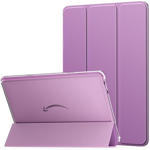 MoKo Hülle für Amazon Fire HD 10 Tablet (13. Gen, 2023 Modell) 10.1, PU Leder Dreifach Schutzhülle für Fire Tablet 10 2023 transparent gefrostet Rückseite, Auto Schlaf/Aufwach, Lila