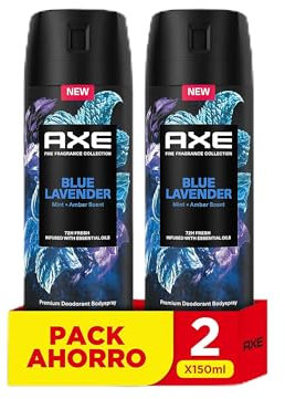 Axe Desodorante en aerosol para hombre Blue Lavender Fragancia Premium 150ml, 2 Unidades