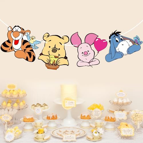 MEMOVAN Winnie Party Banner Pooh Baby Banner für Winnie Baby Shower Classic the Pooh 1 St Birthday Welcome Oh Baby Party Supplies Vintage Cute Winnie Banner Schild