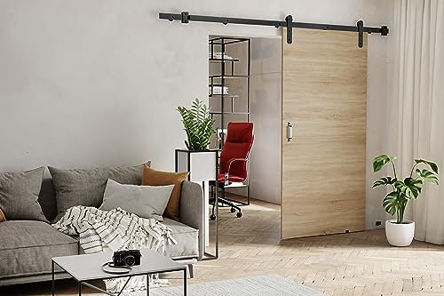 KIER FURNITURE Schiebetüren RETRO - Schiebetür Komplettset Schiene Komplettset Mit Tür – Zimmertüren Mit Zarge Komplett - B76xH205xT1,6 cm - Sonoma-Eiche