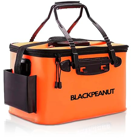 Blackpeanut Secchio Pesca Pieghevole 30L Arancione Vivaio Impermeabile | PVC 1 mm, 200 g, acqua salata e dolce, coperchio in rete traspirante, manici rinforzati, tracolla, surfcasting