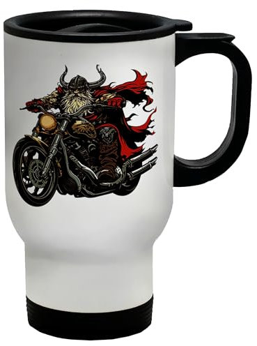 Shopagift Tribal Viking Motorbike Travel Mug Motorcycle Valhalla Norse Biker Stainless Steel 14oz Cup