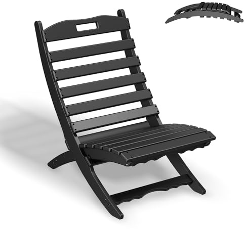 GREENVINES Xavier-Klappstuhl, Welle, tragbare Adirondack-Stühle, HDPE-Kunststoff, Allwetter-Feuerstellenstuhl, schwarz, für Strand, Outdoor, Deck, Pool, Garten, Terrasse, Veranda, Angeln
