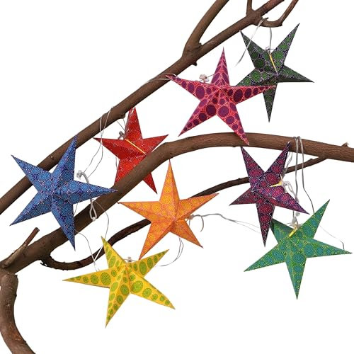 GURU SHOP 8`er LED Batterie Lichterkette (3AA) 8x Papier Ministern 20 cm, Faltbar - Set 7