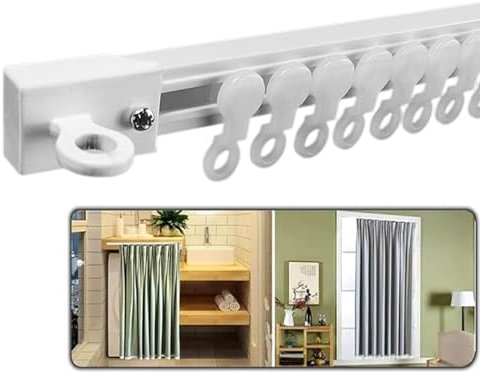 WOGTITYI Selbstklebende Vorhangschiene 0.3~4.2m Gardinenschiene aus Kunststoff, for Decken-/Wandmontage, für Raumteiler Duschfenster (Color : Wall, Size : 4.0m(13.1ft))