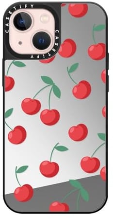 CASETiFY Spiegel iPhone 13 Mini Hülle [Reflektierend/1,5m Fallschutz/Kompatibel mit Magsafe] - Kirschen - Silber auf Schwarz