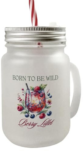 Wild Berry Lillet Mason Jar Henkel Trinkglas mit Deckel mit Spruch Born to be wild Berry Lillet Getränk Aperitif fruchtig beerig das perfekte Sommergetränk für die Cocktail-Queen