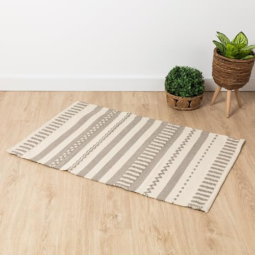 TRAMAS+ Alfombra Salon Exterior Interior Tapete Balcon Terraza Verano Dormitorio Cocina Algodón - Leito - Gris Claro (60x90 cm)