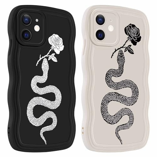 ZhuoFan 2 Pieces Cover for Apple iPhone 12 6.1 Inches, Case with Aesthetic Pink Snake Design, Soft Silicone TPU Bumper Shockproof Camera Protection Phone Case for iPhone 12, 05