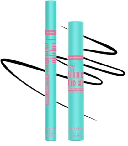 Set aus schwarzer Mascara und flüssigem Eyeliner, wasserfestes schwarzes Augen-Makeup-Set - Verschönern Sie Ihren Blick mit natürlichem, dauerhaftem Schwung für die Wimpern und pigmentiertem(V18)