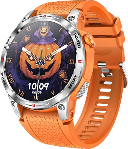 GPS Smartwatch Herren Damen Fitnessuhr Smart Watch mit Telefonfunktion Fitnesstracker Schrittzähler Militär Outdoor Uhr mit Kompass Sportuhr Pulsuhren Herren Laufuhr Blutdruckmessung Schlaf Tracker