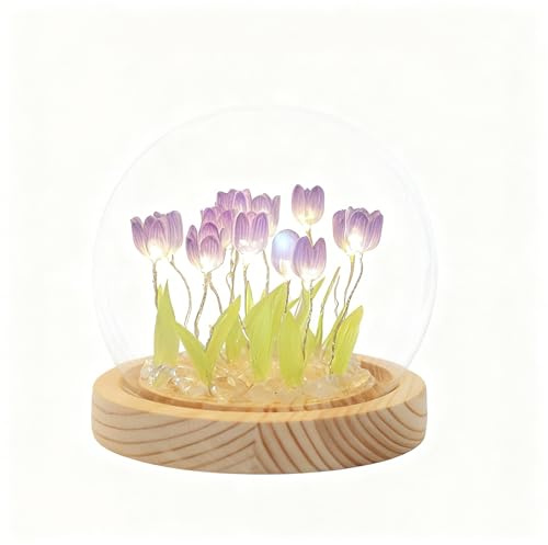 10 Blumen DIY Tulpe Nachtlicht Blume Wolke Tulpe Spiegel Nachtlicht Tulpe Lampe im Wolkendesign Tulpe Wolke Schreibtischlampe für Schlafzimmer (Lila)