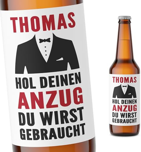 Trauzeuge fragen Mann Hol deinen Anzug Bierflaschen Etikett personalisiert Bier Geschenk Flaschenetikett selbstklebend Bieretiketten 2 Stück | 9x9 cm