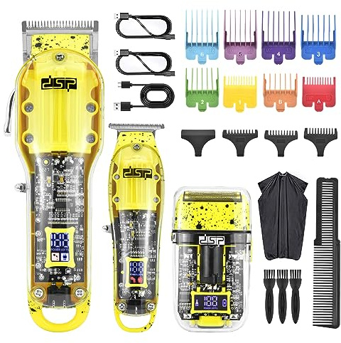 DSP Kit de Toilettage Homme 4 en 1 Étanche IPX7 Barbe Corps Visage | 240 min d'autonomie, 3 peignes de 2 à 4 mm, écran LED, recharge Type C, utilisation à domicile et en voyage