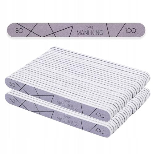 MANI KING Nail File - Straight 80/100 - Pack of 50 for Manicure and Pedicure Disposable Plastic Nails Files - Gel Nails Set