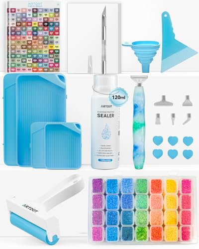 ARTDOT 58 Stück Diamond Painting Zubehör Starter Set, komplettierte Werkzeuge mit Aufbewahrung,Stift,Versiegelungs,Trennpapier,Schiffchen für Diamond Painting Erwachsene, als Geschenk für Anfänger