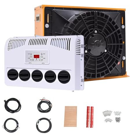 Aire Acondicionado para Cabina de Camión de 12 V, Unidad de Aire Acondicionado de Estacionamiento Dividido, Aire Acondicionado Sin Consumo de Combustible para Autocaravana, Autobús, Caravana(Yellow)