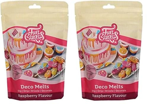FunCakes Deco Melts Himbeergeschmack - Dip, Drip, Dekorieren! In der Mikrowelle schmelzen und in jede Form gießen. Machen Sie Süßigkeiten, dekorieren Sie Kuchen, Kekse und Cupcakes! AZO frei. 250 g