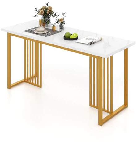 LIFEZEAL Esstisch Marmor Optik, Küchentisch 160 x 60 cm für 6-8 Personen, Rechteckiger Esszimmertisch mit Metallbeinen, Bartisch für Restaurant, Küche