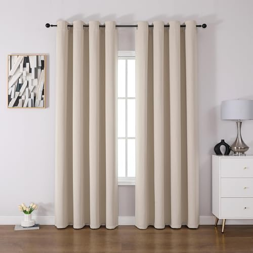 CUCRAF Verdunklungsvorhänge Thermovorhang Kälteschutz 2er Set H229 x B229cm Vorhänge mit Ösen Hellbeige Vorhang Blickdicht Weich und Langlebig Schallschutz Vorhang für Schlafzimmer Wohnzimmer