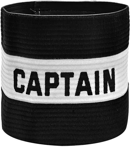 LICQIC Captains Armband, Elastic Sports Arm Band, Adjustable Captain Armbands, for football, hockey, rugby and many other sports (Design A, Black)