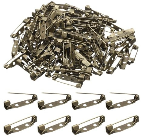 QUARKZMAN 120 Pcs Barre Fermoir de Sécurité 25mm Bronze Épingle à Nourrice, Épingles de Broche, Dos de Badge avec Trou pour Bricolage, Étiquettes Nominatives, Badges