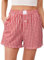 Lovasy Bas de Pyjama Femme Coton Court Pantalon de Nuit Été à Carreaux Short Pyjama Grande Taille avec Poches,A-Rouge,L