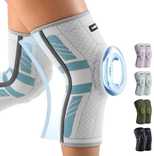 CAMBIVO 2 Pezzi Tutore Ginocchio con Stabilizzatori Laterali In PMMA e Gel Pad Rotulea, Ginocchiera Ortopedica Compressione per Menisco, Sportivo, Palestra, Pallavolo