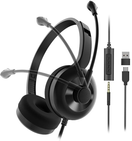 KAMLO Headset Wired Headsets with Mic for Work,Over-Ear Headset with Mute Option & in-Line Controls,Multi-Platform Compatibility for Video Meetings/Skype Chat/Online Courses/Telephone Conferencing