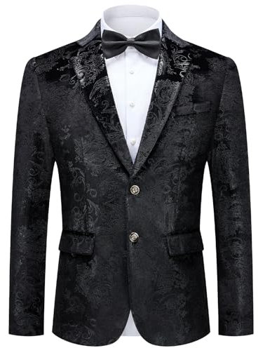 Autsel Blazer Homme de fête à Paillettes Casual Veste de Smoking Slim Fit pour Soirée Veste de Costume Mode Noir M