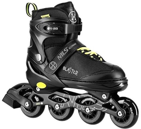 NILS Extreme Blaster Inline-Skates, Erwachsene & Jugendliche, Schwarz mit Gelb, Auto-Lock-System