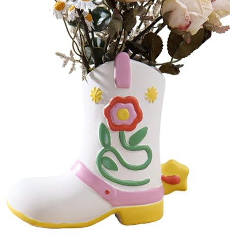 Cowgirl Boot Vase, Keramik-Blumenbehälter, 13,5 x 15,5 x 7 cm, kreativer Schreibtisch, einzigartiges Design, Farmhouse-Dekoration, Wohnzimmer, Zuhause, Keramik